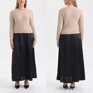 NWT New $149 Ellen Tracy Twofer Cable Maxi Taupe Mix Sweater Dress Size XS